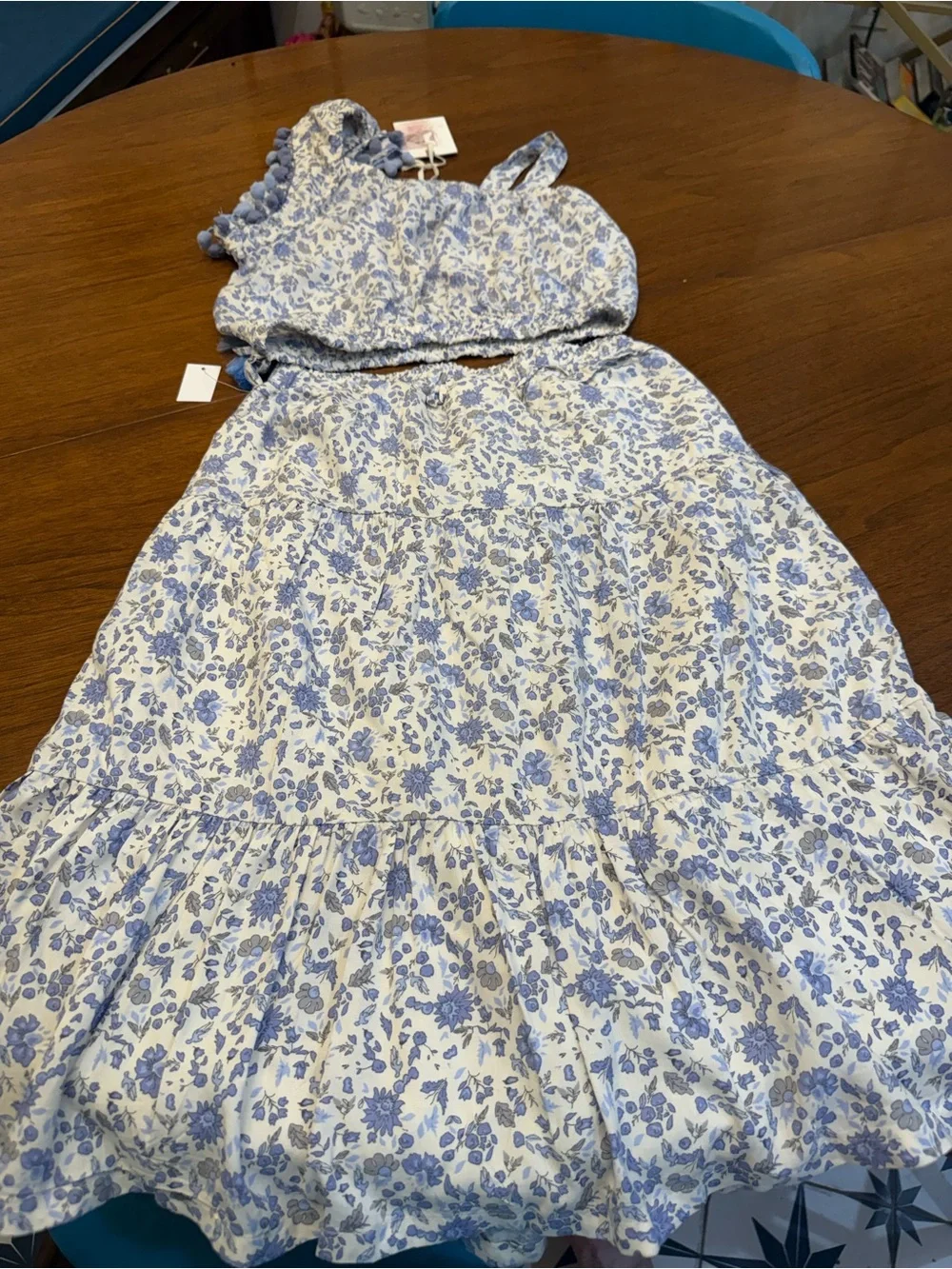 Jessica Simpson Girls Two-Piece Blue Floral Crop Top & Skirt Set
